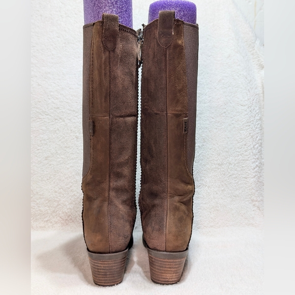 Teva Anaya Women's Sz 7 Waterproof Brown Leather Suede Tall Boots Block Heel - Picture 5 of 12